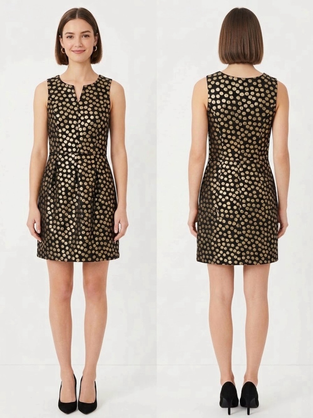 Kensie Metallic Gold Polka Dot Jacquard Dress Fit Flare Black Women's Size XS